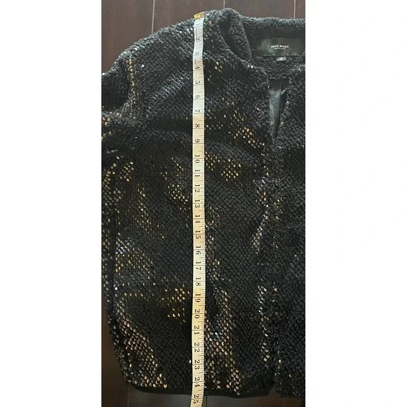 Vero Moda Sz Large Starlight Short Jacket Sequin Black Pockets Glam Bling Sherpa - Picture 15 of 16